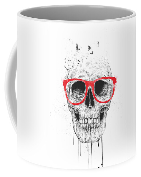 Skull Coffee Mug featuring the mixed media Skull with red glasses by Balazs Solti