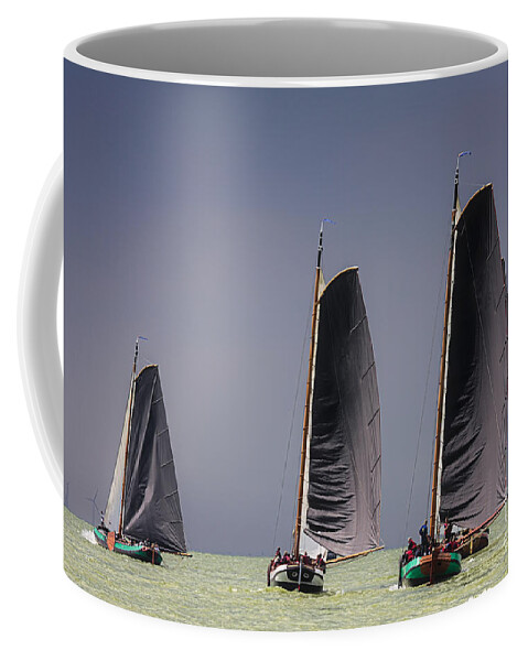 Regatta Coffee Mug featuring the photograph Skutsje wedstrijd voor de wind by Jan Brons