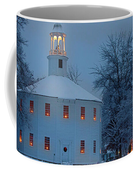 Richmond Round Church Coffee Mug featuring the photograph Sledding at the Richmond Vermont church by Jeff Folger