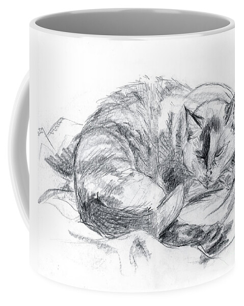 Cat Coffee Mug featuring the drawing Sleeping Jago by Brandy Woods