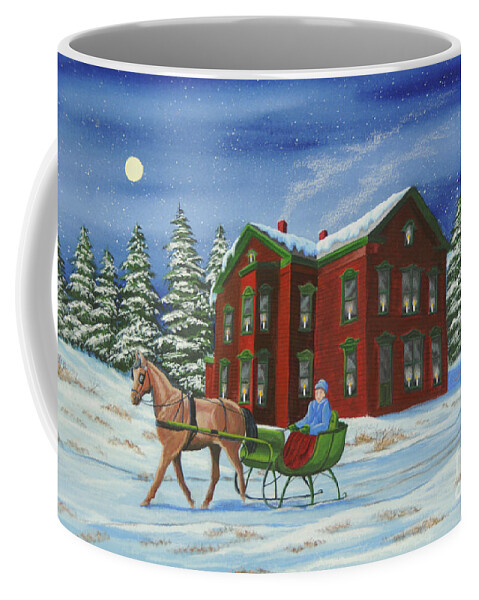 Sleigh Ride Coffee Mug featuring the painting Sleigh Ride With A Full Moon by Charlotte Blanchard