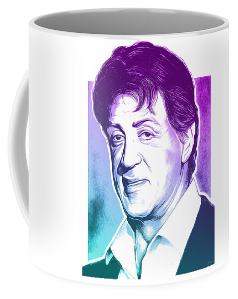 Sly Stallone Coffee Mug featuring the mixed media Sly Stallone by Greg Joens