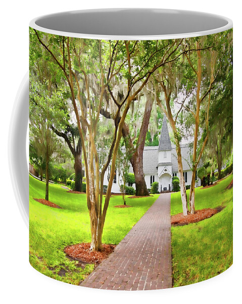 American Coffee Mug featuring the photograph Small Church Down Brick Path Under Southern Trees by Darryl Brooks