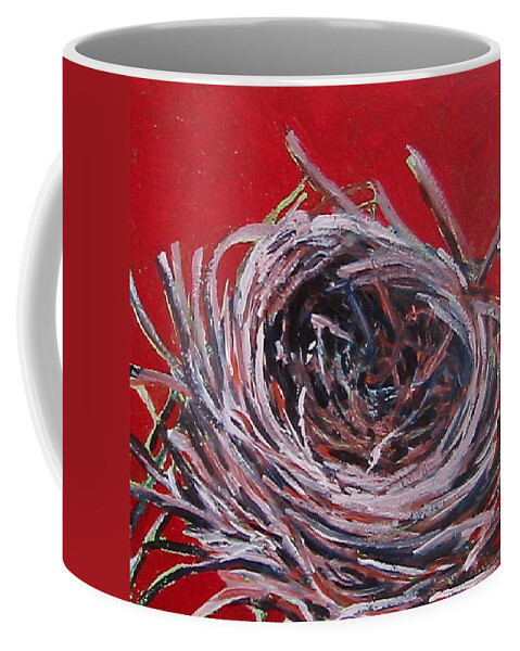 Still Life Coffee Mug featuring the painting Small Nest on red by Tilly Strauss