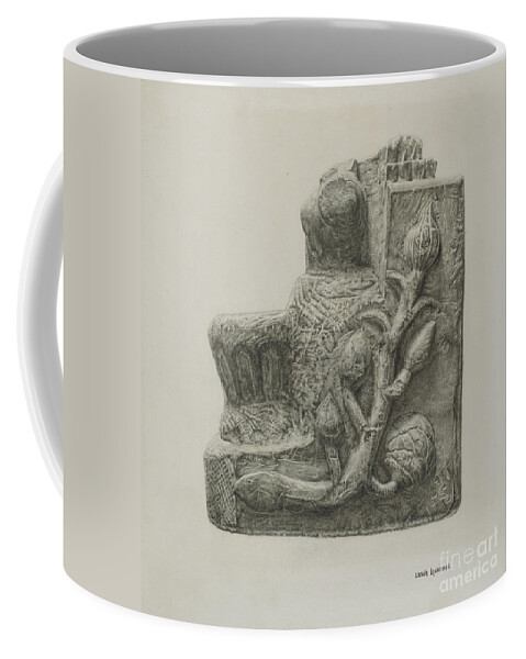  Coffee Mug featuring the drawing Small Stone Fountain by Ursula Lauderdale