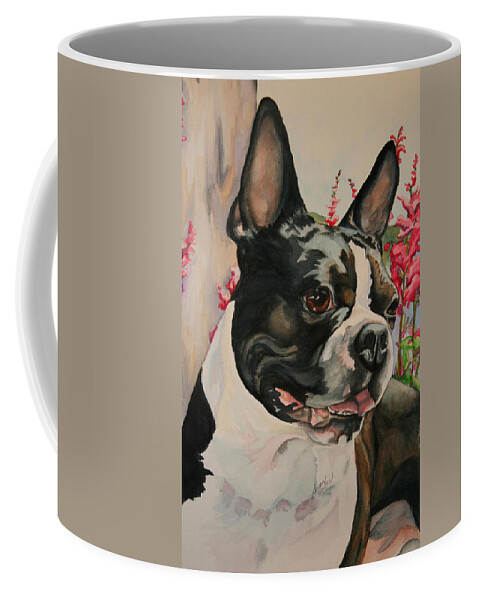 Boston Terrier Coffee Mug featuring the painting Smile by Susan Herber