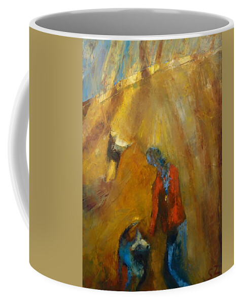 Oil Painting Coffee Mug featuring the painting Smiling hillside raining light by Suzy Norris