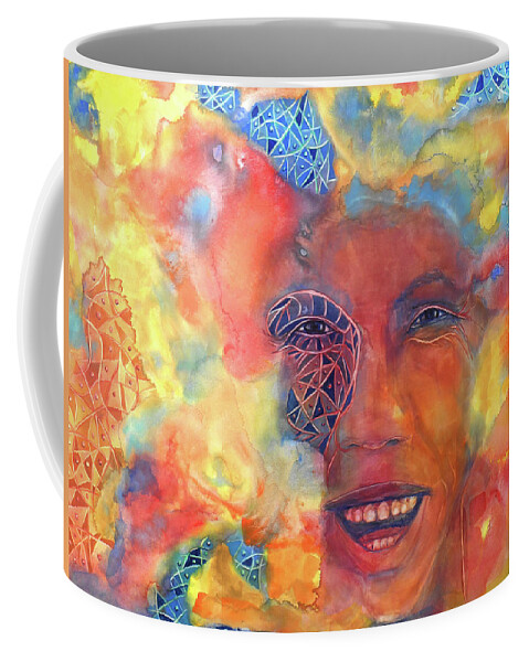 Smiling Muse: Watercolor On Aquabord Coffee Mug featuring the painting Smiling Muse No. 2 by Cora Marshall