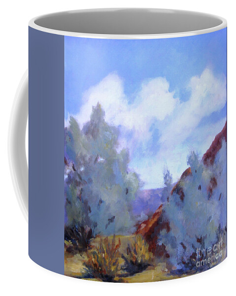 Landscape Coffee Mug featuring the painting Smoke Trees in Bloom in Palm Desert by Maria Hunt