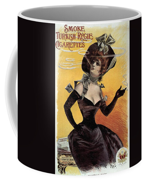 Vintage Coffee Mug featuring the mixed media Smoke Turkish Regie Cigarettes - Tobacco - Vintage Advertising Poster by Studio Grafiikka