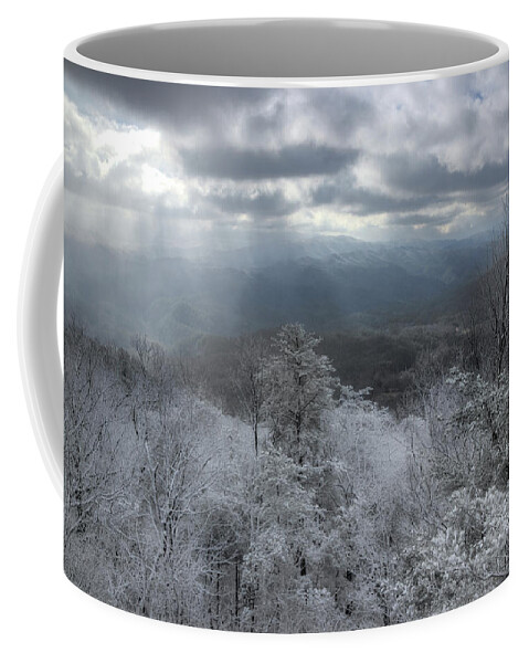 Mountains Coffee Mug featuring the photograph Smokies Snow Squall by Mike Eingle