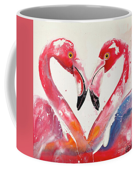 Flamingos Coffee Mug featuring the painting Sneak Beak by Kasha Ritter