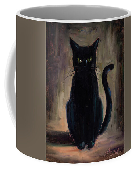 Black Cat Coffee Mug featuring the painting Snickers by Billie Colson