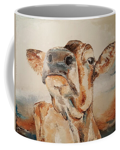 Cow Coffee Mug featuring the painting Snooty Cow by Sunel De Lange