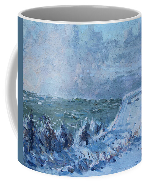 Snow Coffee Mug featuring the painting Snow at Horseshoe Falls by Ylli Haruni