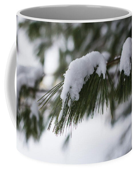 Andrew Pacheco Coffee Mug featuring the photograph Snow Falling on The White Pines by Andrew Pacheco