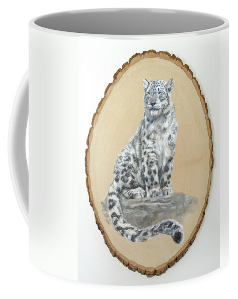 Leopard Coffee Mug featuring the painting Snow Leopard - Renewed Perception by Brandy Woods