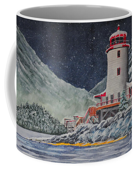 Snow Coffee Mug featuring the painting Snow on Sitka Sound by John W Walker