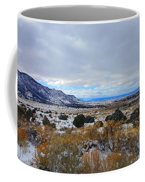 Southwest Landscape Coffee Mug featuring the photograph Snow on the prairie by Robert WK Clark