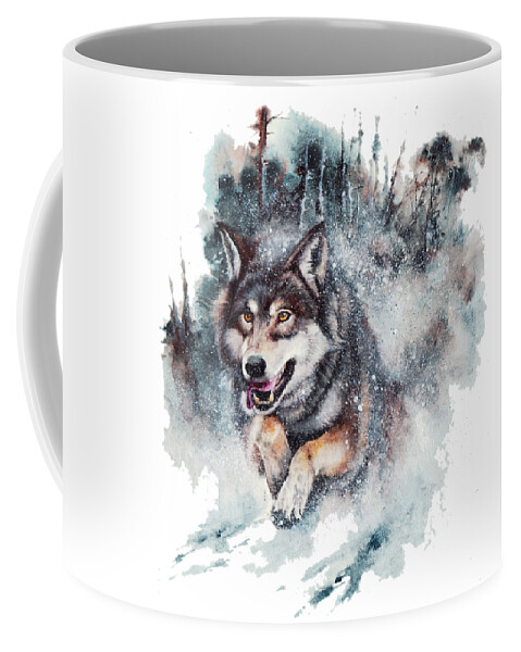 Wolf Coffee Mug featuring the painting Snow Storm by Peter Williams