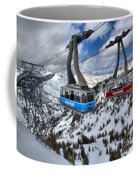 Snowbird Tram Coffee Mug featuring the photograph Snowbird Hidden Peak Trams by Adam Jewell