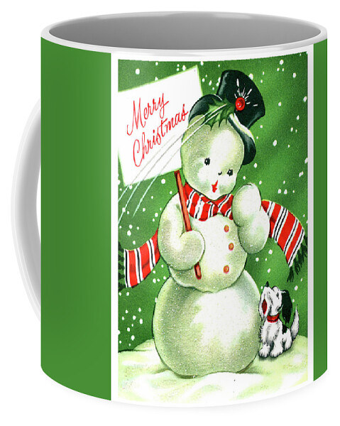 Snowman Coffee Mug featuring the digital art Snowmen is wishing you a Merry Christmas with his dog by Long Shot