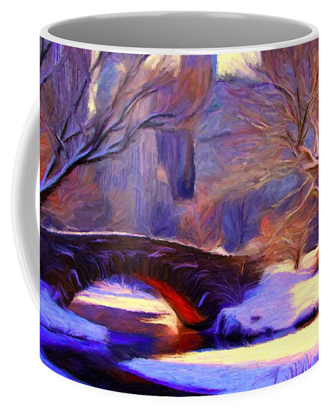 Central Park Coffee Mug featuring the digital art Snowy Central Park by Caito Junqueira