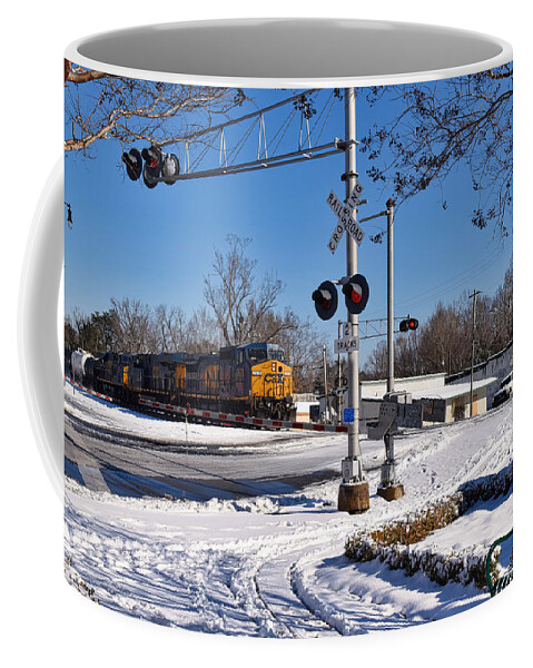 Train Coffee Mug featuring the photograph Snowy Freight by Linda Brown