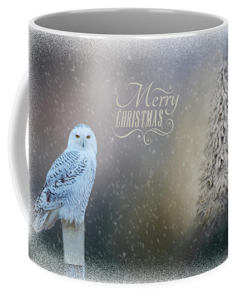 Snowy Owl Coffee Mug featuring the photograph Snowy Owl Christmas Greeting by Cathy Kovarik