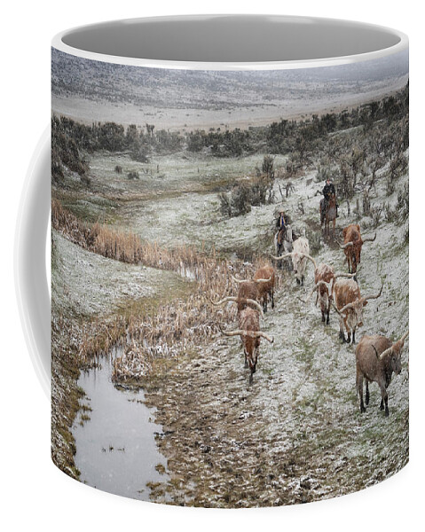 Longhorns Coffee Mug featuring the photograph Snowy River by Pamela Steege