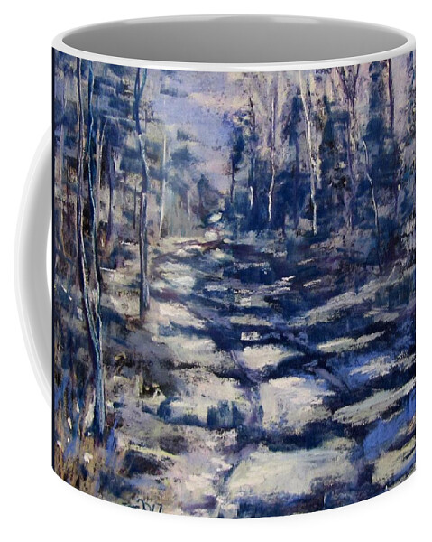 Snow Coffee Mug featuring the pastel Snowy Trail by Barbara O'Toole