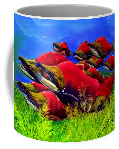Wildlife Coffee Mug featuring the pastel Sockeye On Parade by John Huntsman