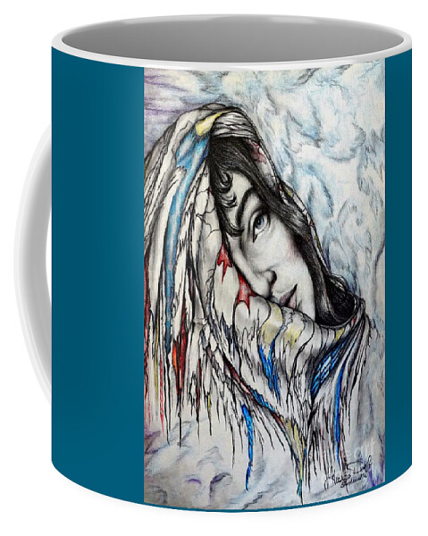 Girl Coffee Mug featuring the drawing Softly Wrapped by Georgia Doyle