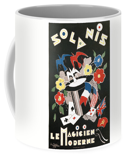 Vintage Coffee Mug featuring the mixed media Solanis - The Modern Magician - Vintage Advertising Poster by Studio Grafiikka