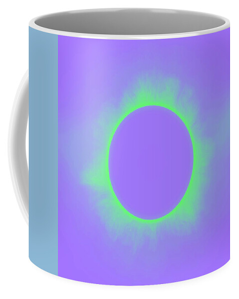 Sun Coffee Mug featuring the painting Solar Eclipse in Purple and Green Colors by Celestial Images