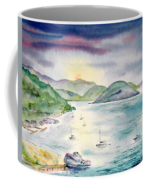 Tortola Coffee Mug featuring the painting Sopers Hole Sunset by Diane Kirk