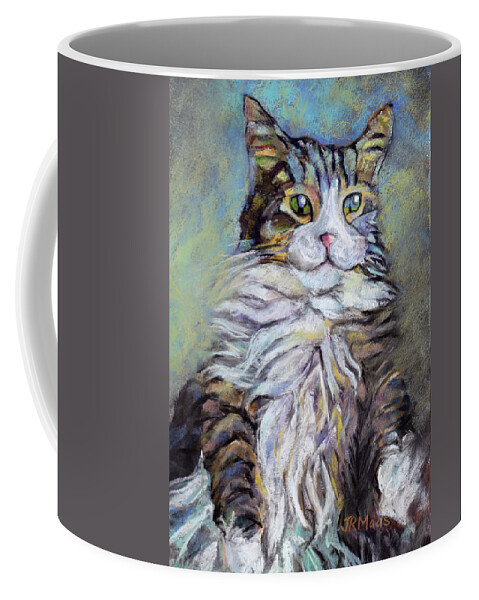 Colorful Long-hair Cat Coffee Mug featuring the pastel Sophia by Julie Maas