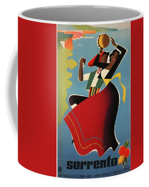 Sorrento Coffee Mug featuring the mixed media Sorrento, Bay of Naples, Italy - Dancing Couples - Retro travel Poster - Vintage Poster by Studio Grafiikka
