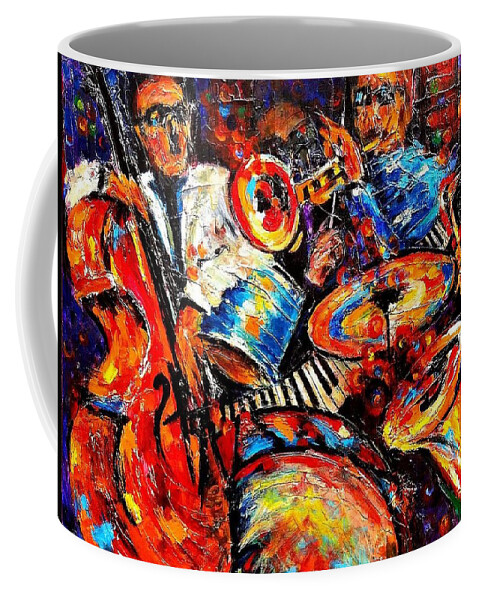 Energy Spiritual Art Coffee Mug featuring the painting SOUNDS OF JAZZ. Collection Jazz and The City by Helen Kagan