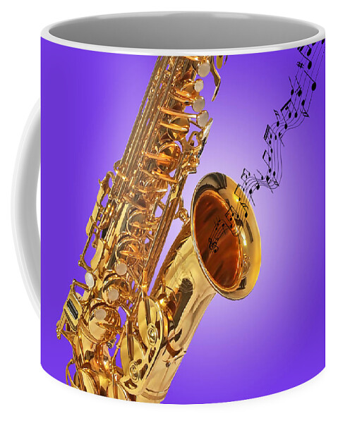 Music Coffee Mug featuring the photograph Sounds of the Sax in Purple by Gill Billington