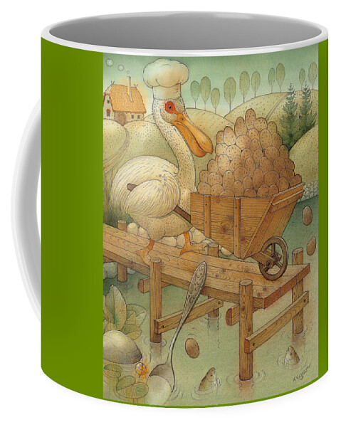 Lake Pelican Birds Autumn Water Food Cook Kitchen Dinner Coffee Mug featuring the painting Soup in the Lake by Kestutis Kasparavicius