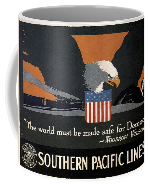 Pacific Lines Coffee Mug featuring the mixed media Southern Pacific Lines - Propaganda Poster - Retro travel Poster - Vintage Poster by Studio Grafiikka