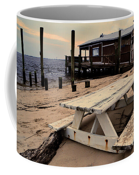 Southport Coffee Mug featuring the photograph Southport Picnic Table by Amy Lucid