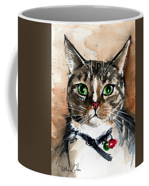 Cat Coffee Mug featuring the painting Sox the Rescued Tabby Cat by Dora Hathazi Mendes