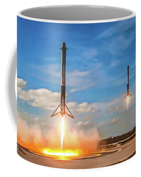 Spacex Coffee Mug featuring the photograph SpaceX Falcon Heavy booster landing by SpaceX