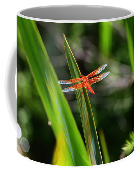 Dragonfly Coffee Mug featuring the digital art Sparkling Red Dragonfly by Lisa Redfern