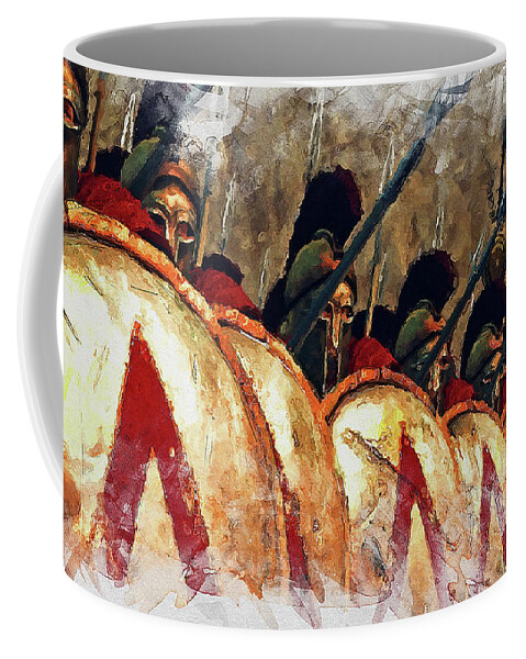 Spartan Warrior Coffee Mug featuring the painting Spartan Army at War - 16 by AM FineArtPrints