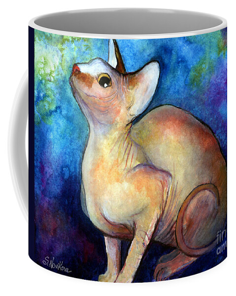 Sphynx Cat Art Coffee Mug featuring the painting Sphynx Cat 5 painting by Svetlana Novikova