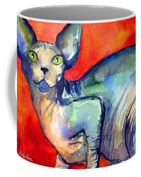 Sphynx Cat Painting Coffee Mug featuring the painting Sphynx Cat 6 painting by Svetlana Novikova