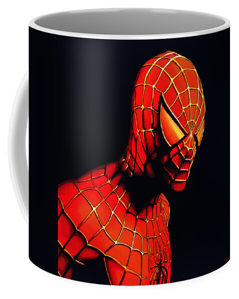 Spiderman Coffee Mug featuring the painting Spiderman by Paul Meijering